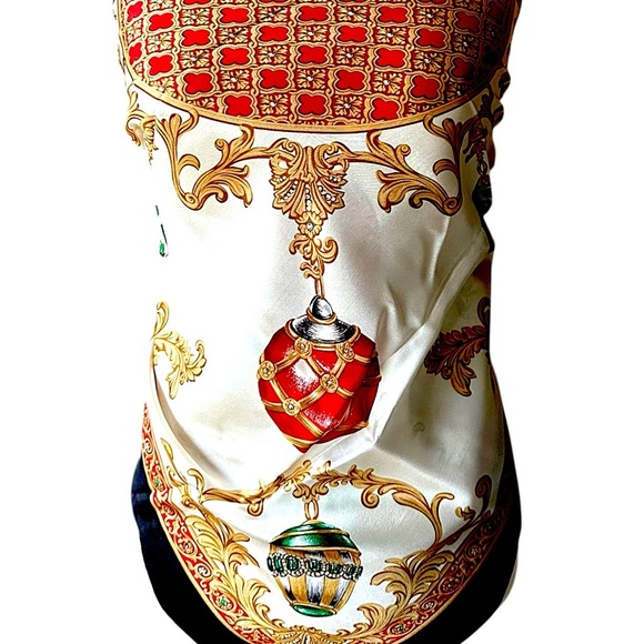 Echo Silk Scarf Black Gold Jewel Ornament Baroque Holiday Square 34” - Picture 5 of 11